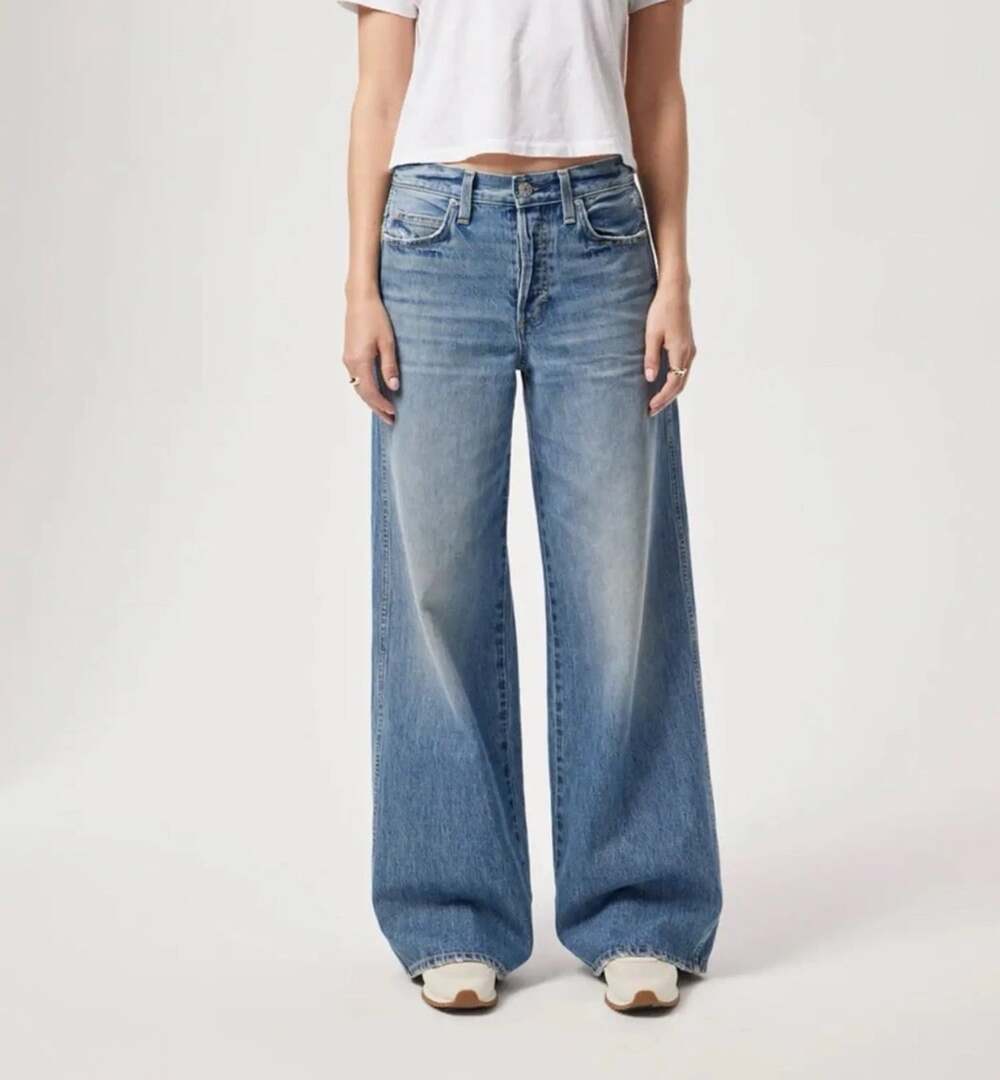 AMO Women's 24 Blue distressed Denim Big Boy Baggy Wide Leg Mid-Rise Y2k Jeans